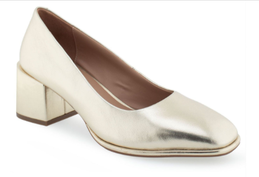 Aerosoles Alae Gold Metallic Leather Block Heel Pumps Women's Size 8